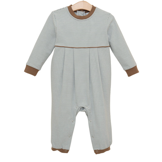 Patrick Romper - Dusty Sage Stripe/Light Brown