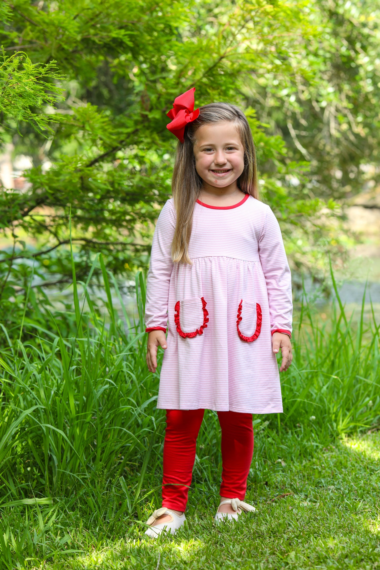 Reese Bloomer Pants Set - Pink Stripe and Red