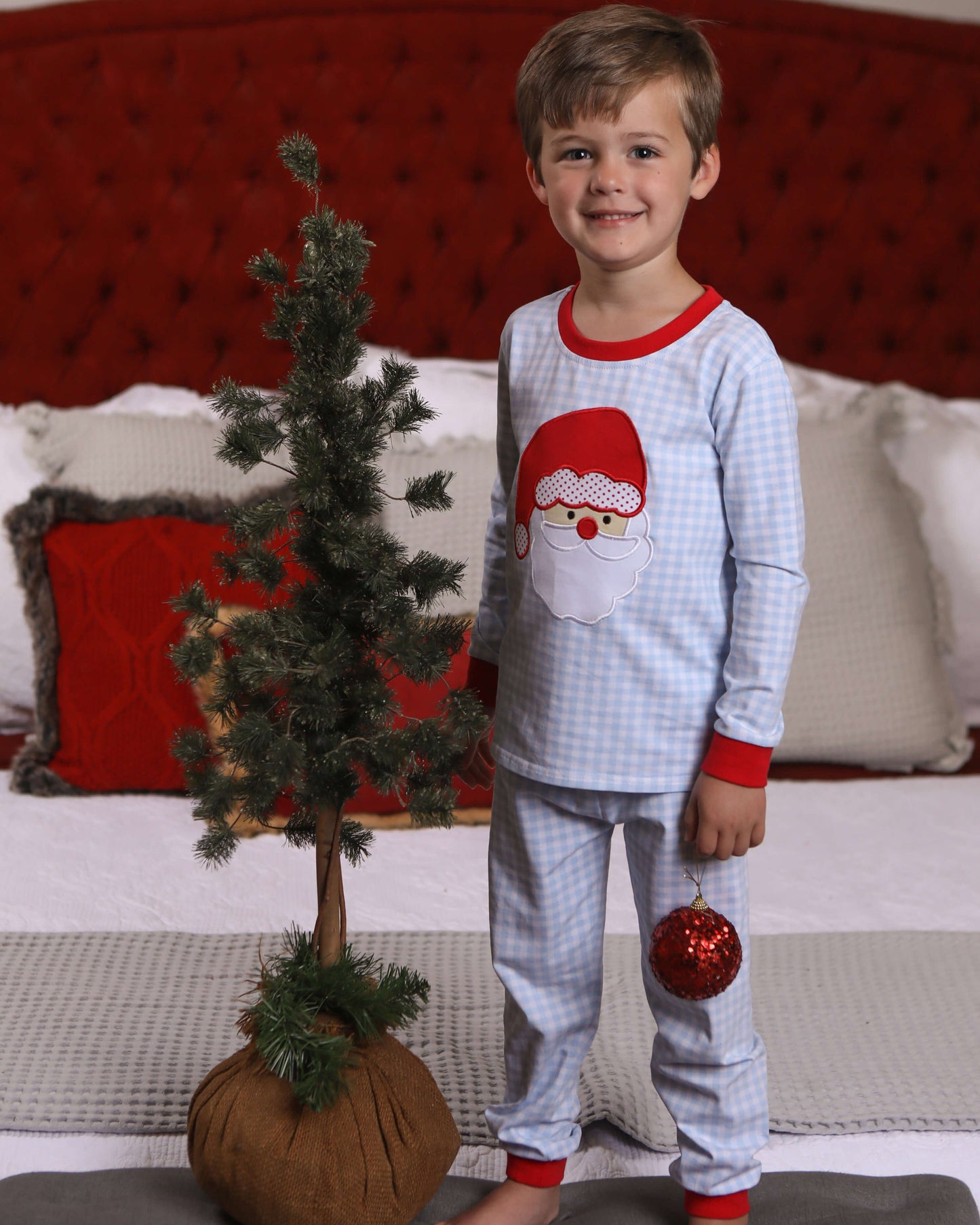 Santa Face Blue Gingham Set - Light Skin