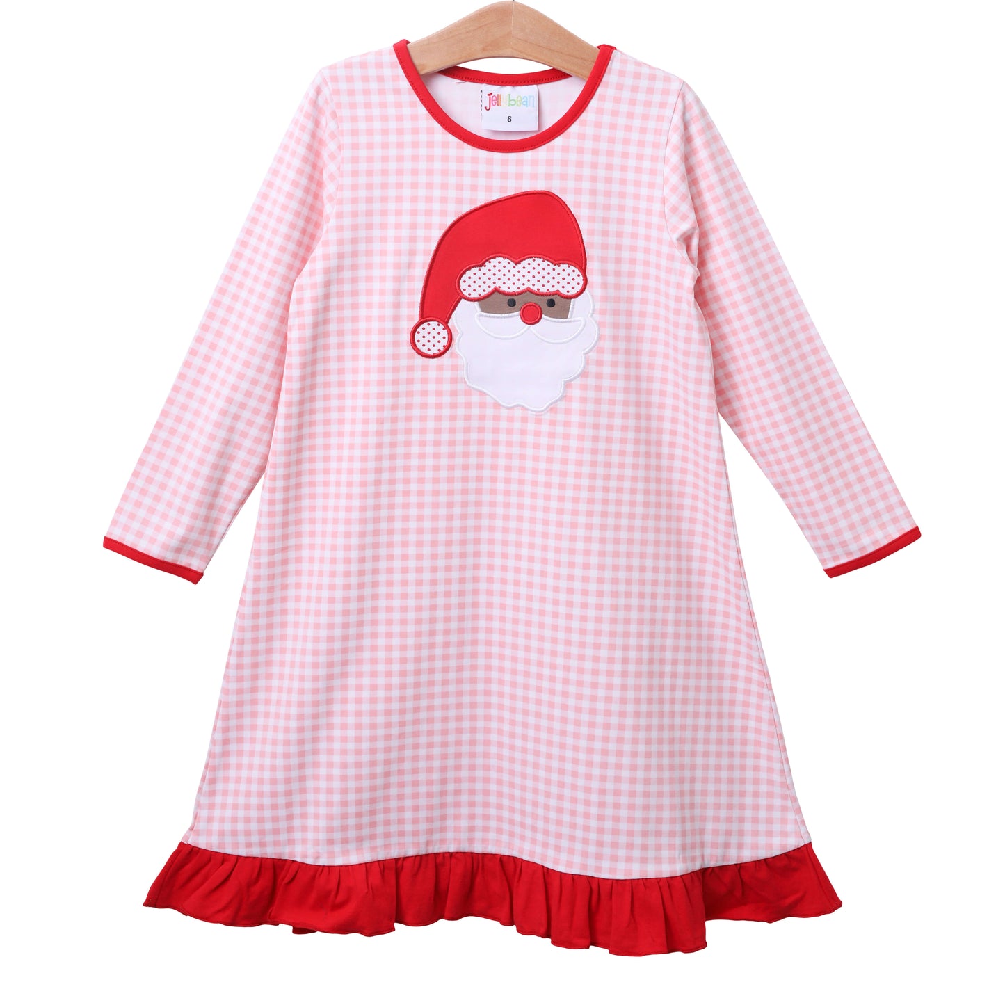 Santa Face Pink Gingham Dress - Dark Skin