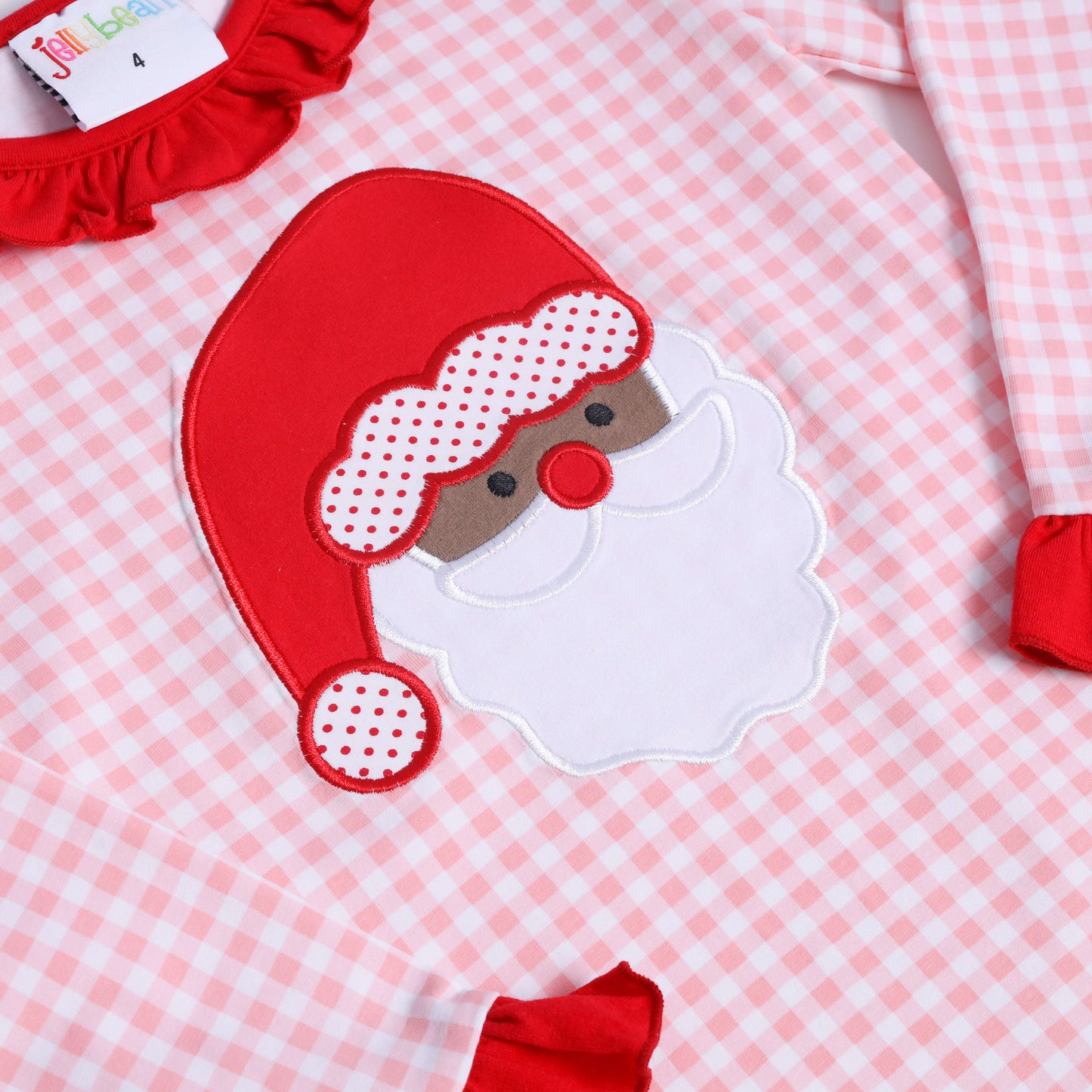 Santa Face Pink Gingham Ruffle Set - Dark Skin