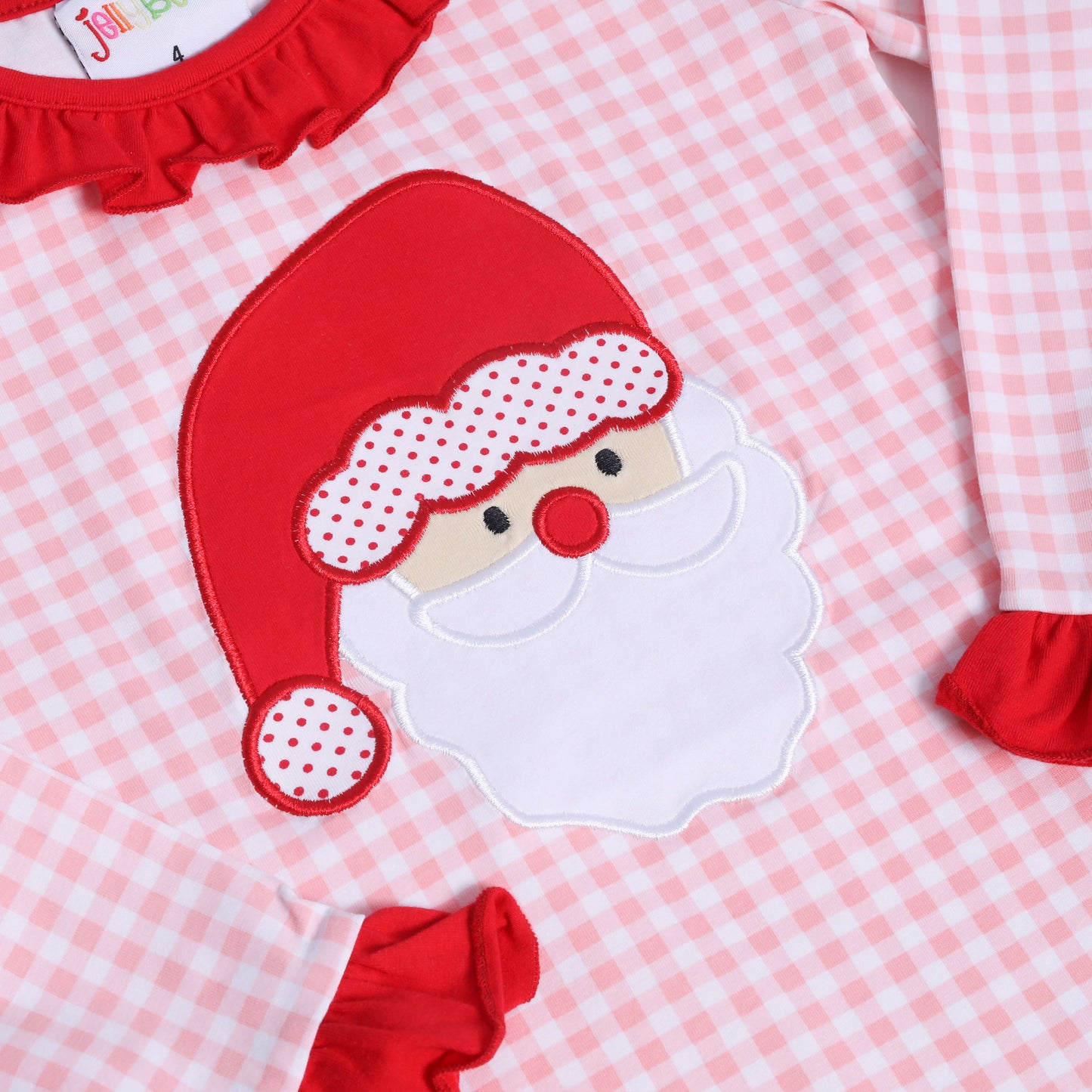 Santa Face Pink Gingham Ruffle Set - Light Skin