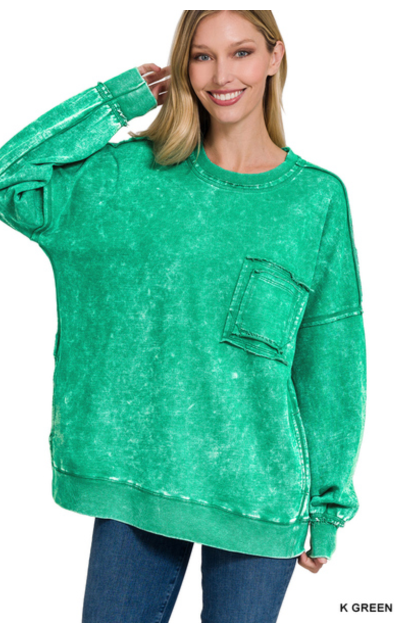 Acid Wash Raw Edge Pullover - RTS!