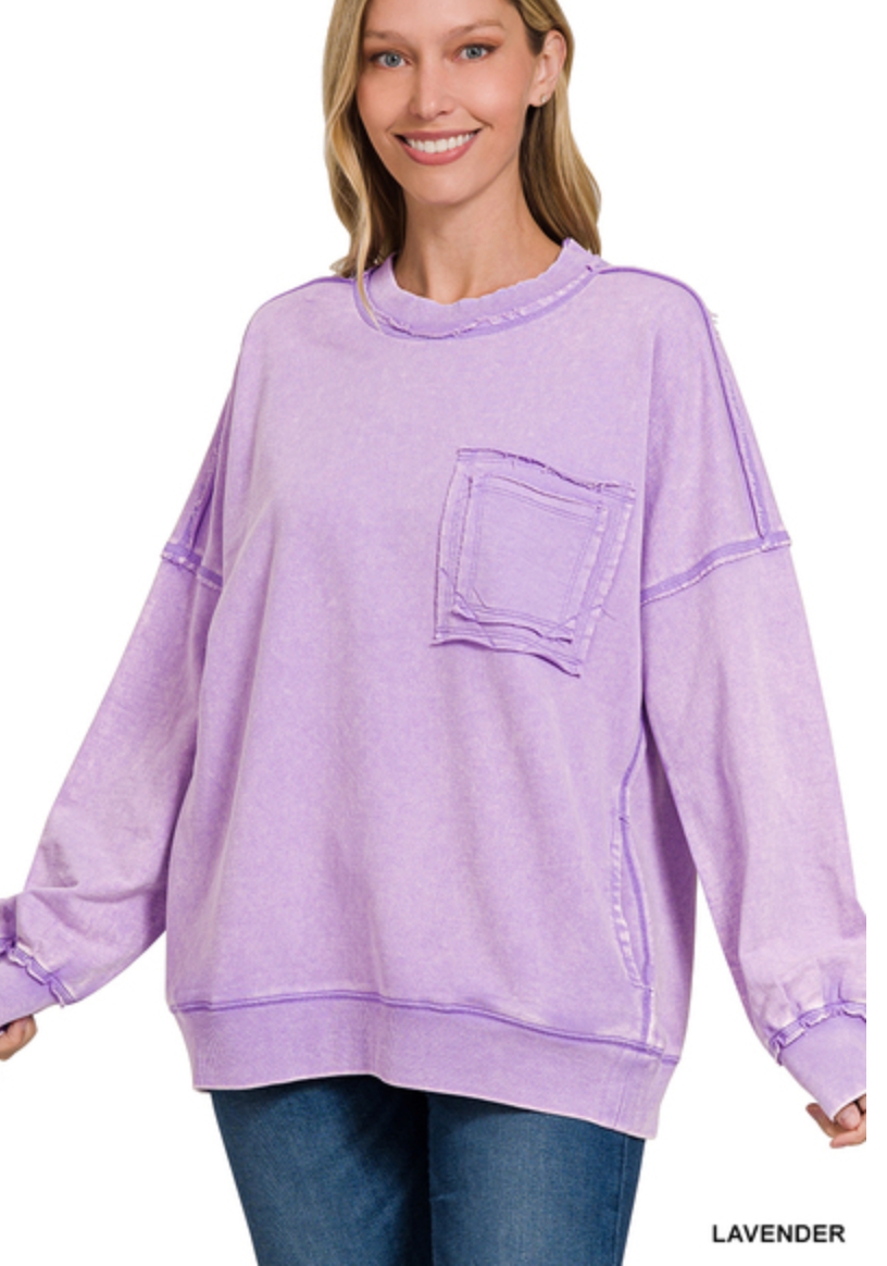 Acid Wash Raw Edge Pullover - RTS!