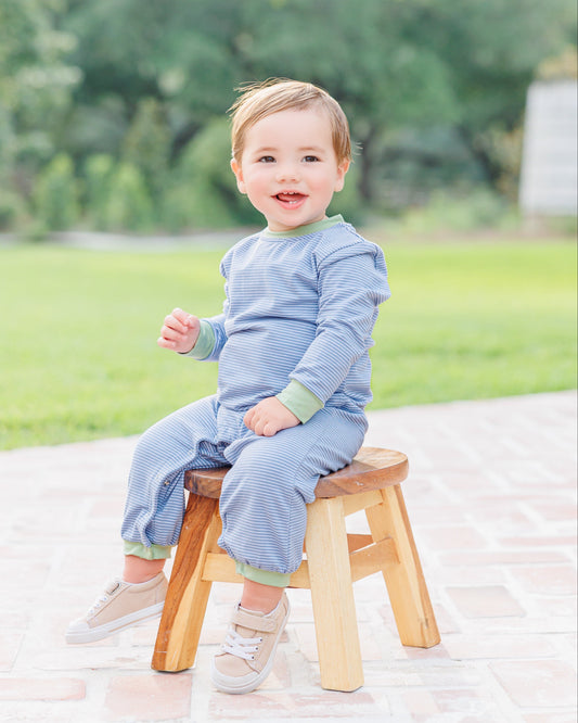 Thomas Romper - Dusty Blue Stripe/Sage