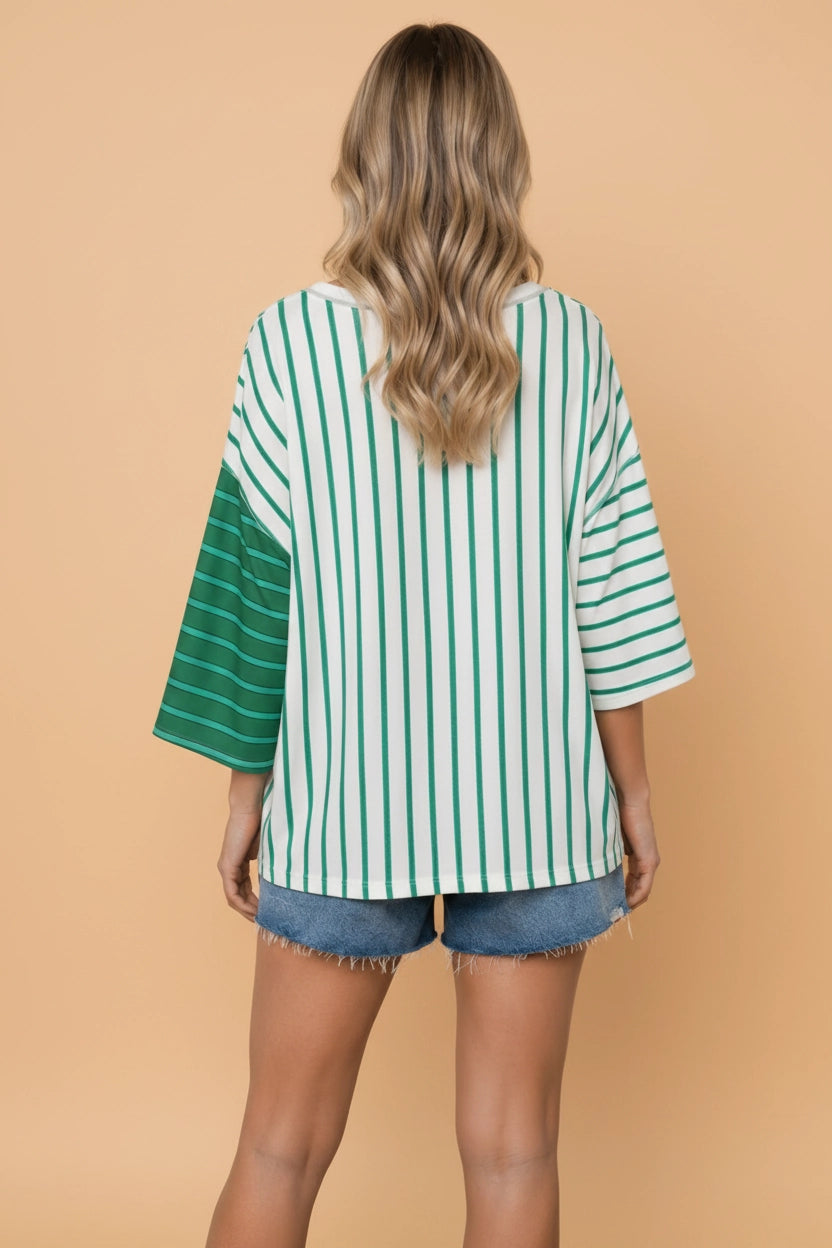 Stripe Color Block Loose T- Green