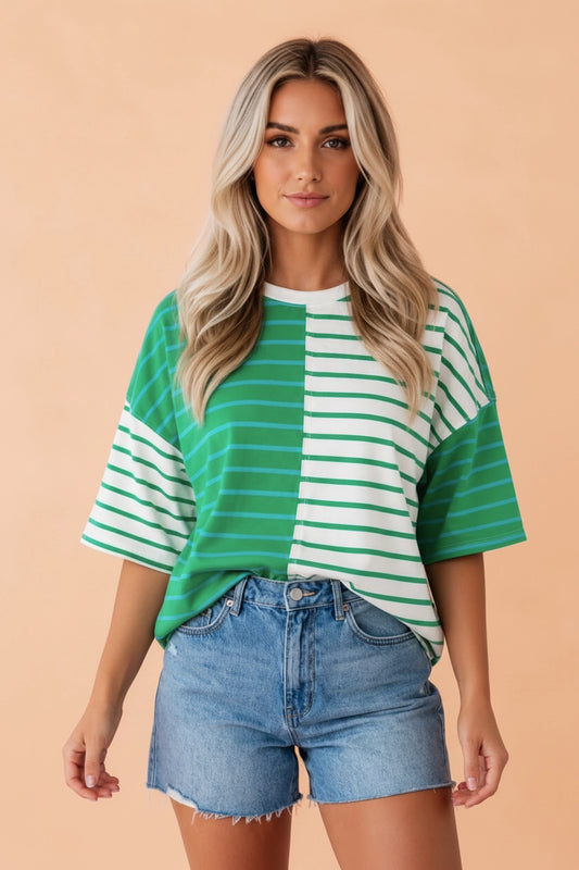 Stripe Color Block Loose T- Green