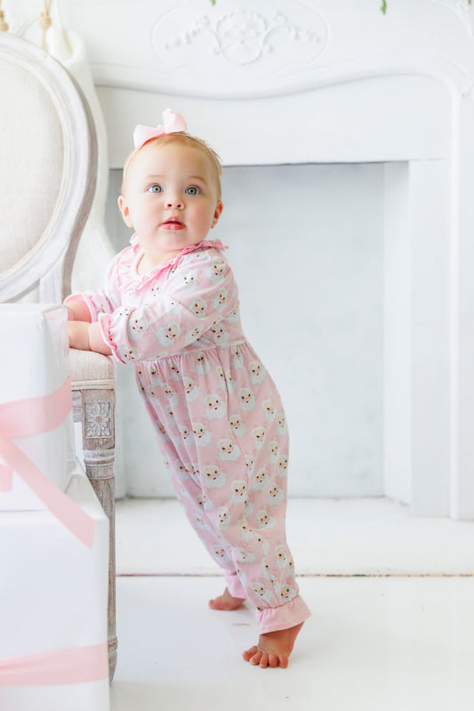 Jolly Santa Ruffle Romper (Pink)
