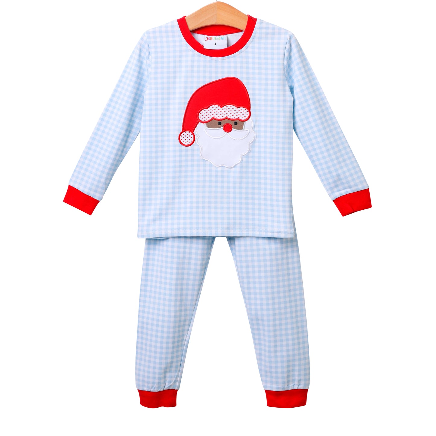 Santa Face Blue Gingham Set - Dark Skin