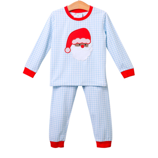 Santa Face Blue Gingham Set - Dark Skin