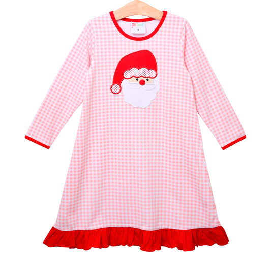 Santa Face Pink Gingham Dress - Light Skin